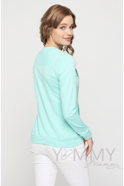 Свитшот для беременных и кормящих, ментол с кружевом