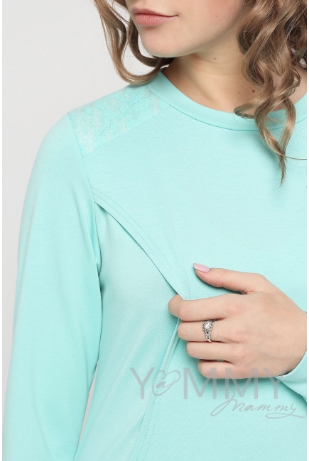 Свитшот для беременных и кормящих, ментол с кружевом
