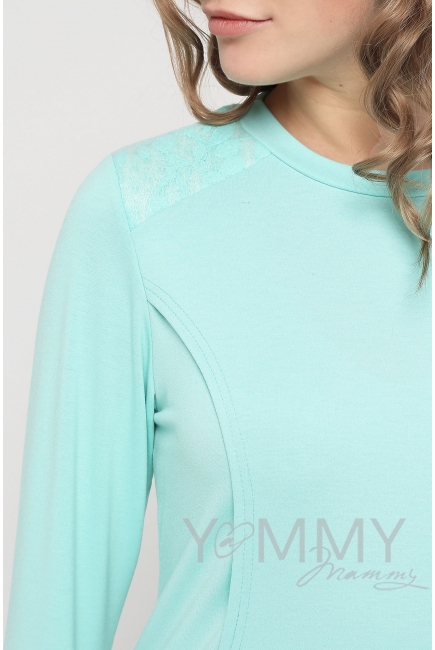 Свитшот для беременных и кормящих, ментол с кружевом