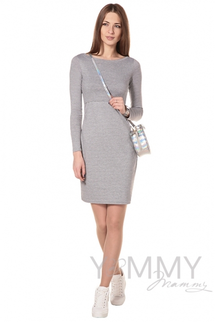 Платье с горловиной "лодочка"серый меланж для беременных