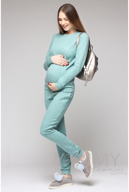 Костюм из капитония для кормящих и беременных, зеленый меланж