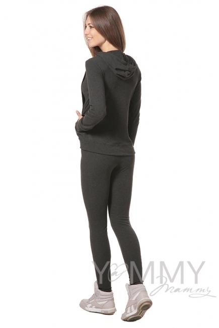 Леггинсы утепленные с начесом темно-серый меланж для беременных