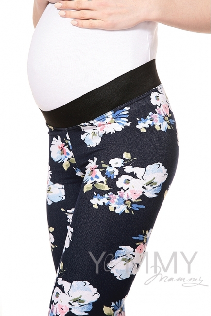 Джегинсы универсальные джинса с белыми цветами для кормящих