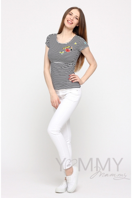 Футболка с принтом для кормящих и беременных,синяя полоска