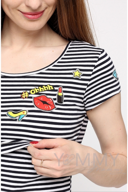 Футболка с принтом для кормящих и беременных,синяя полоска