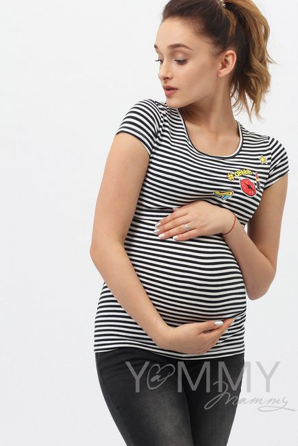 Футболка с принтом для кормящих и беременных,синяя полоска