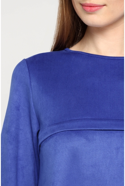 Замшевое платье для беременных и кормящих с воланом, ультрамарин