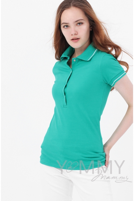 Футболка поло для кормящих и беременных, зелёная