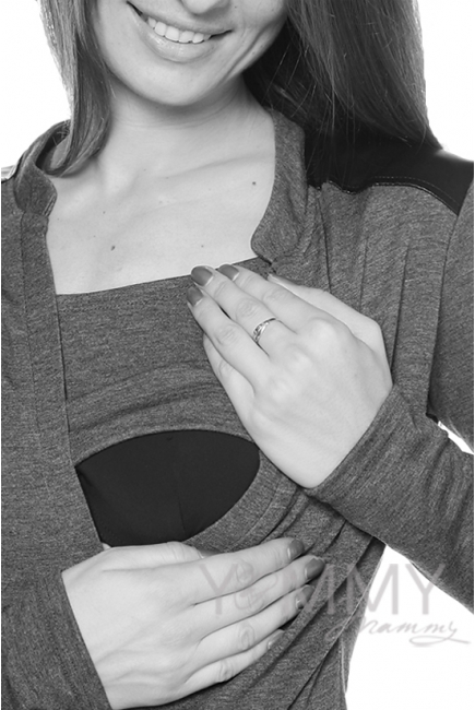 Платье с отделкой из экокожи для кормящих и беременных, темно-синий