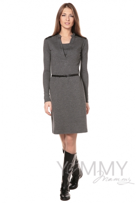 Платье с отделкой из экокожи для кормящих и беременных, темно-синий