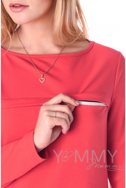 Платье для кормящих и беременных с воланом, коралл