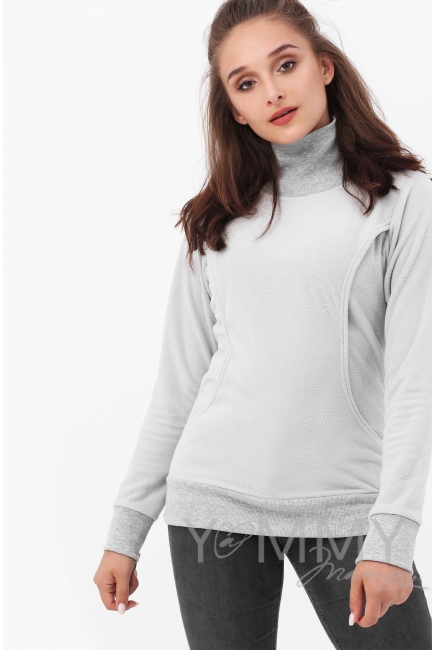 Джемпер для кормящих и беременных флисовый с высоким горлом, светло-серый
