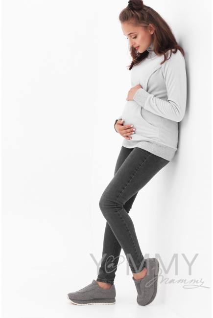 Джемпер для кормящих и беременных флисовый с высоким горлом, светло-серый