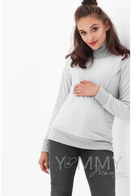 Джемпер для кормящих и беременных флисовый с высоким горлом, светло-серый