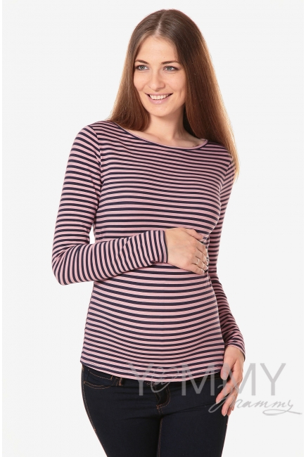 Лонгслив для беременных и кормящих, розовый в синюю полоску