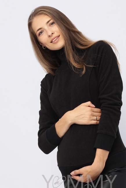Джемпер для беременных и кормящих флисовый с высоким горлом, черный