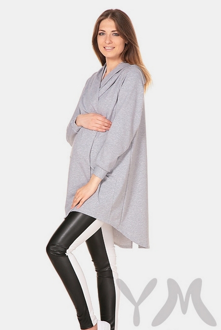 Кардиган с капюшоном для кормящих и беременных, серый меланж