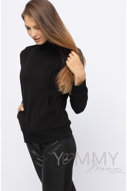 Джемпер для беременных и кормящих флисовый с высоким горлом, черный