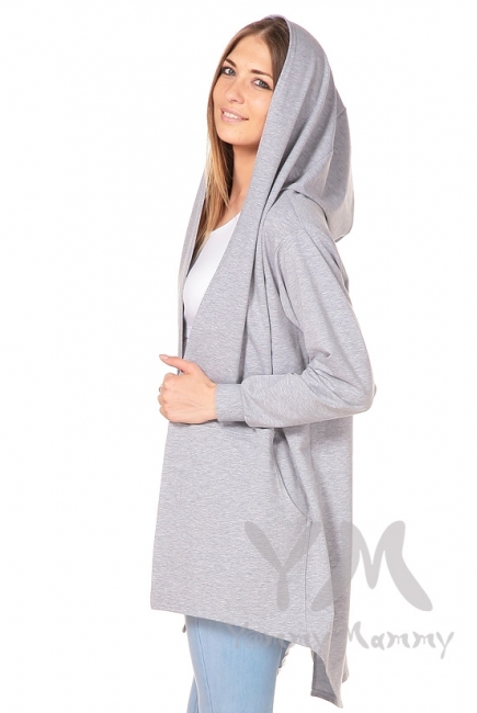 Кардиган с капюшоном для кормящих и беременных, серый меланж