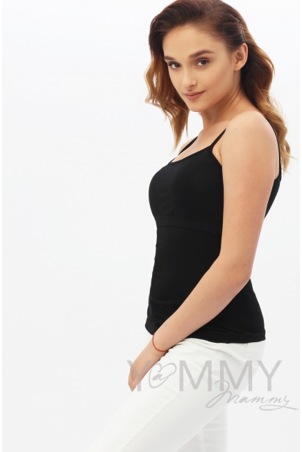 Топ на бретельках для кормящих и беременных, черный