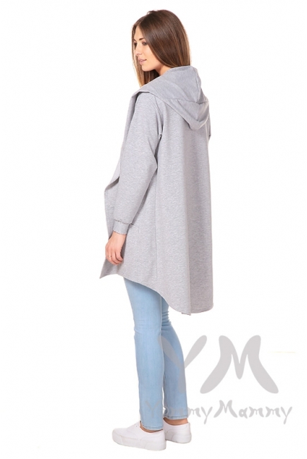Кардиган с капюшоном для кормящих и беременных, серый меланж
