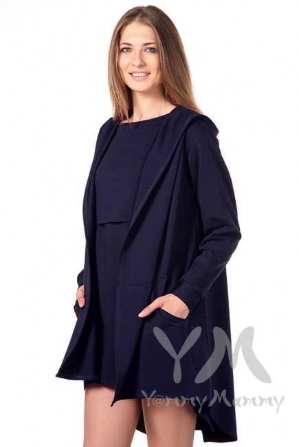 Платье-туника для беременных и кормящих с длинным рукавом, темно-синее