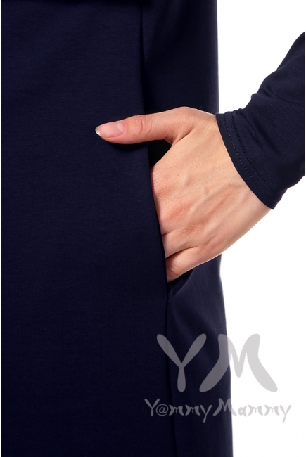 Платье-туника для беременных и кормящих с длинным рукавом, темно-синее