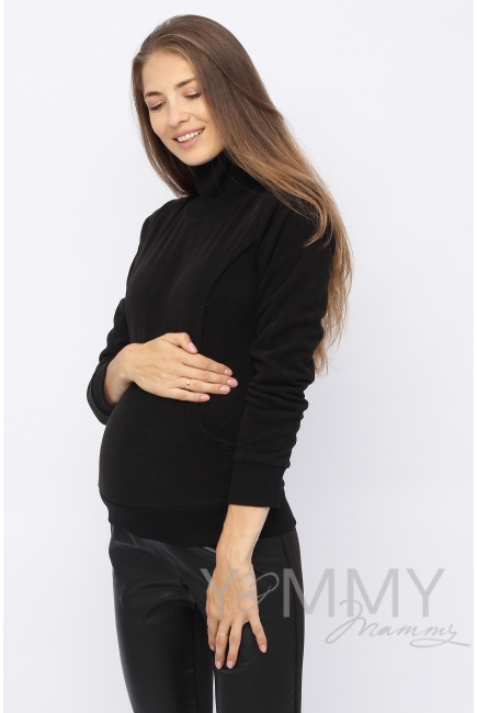 Джемпер для беременных и кормящих флисовый с высоким горлом, черный