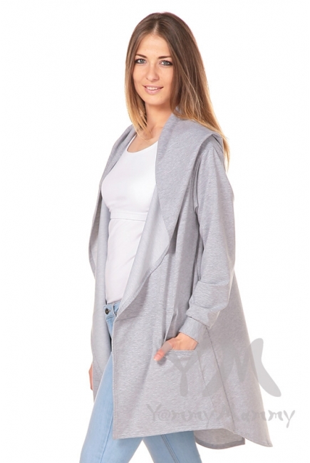 Кардиган с капюшоном для кормящих и беременных, серый меланж