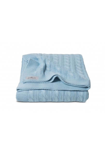 Вязаный плед для новорожденных Jollein (косичка), "светло-голубой", средний