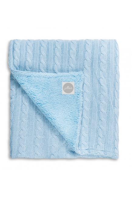 Вязаный плед с мехом для новорожденных (косичка) Jollein, "светло-голубой" большой