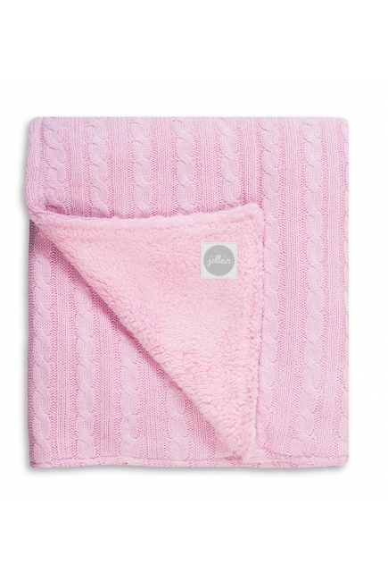 Вязаный плед с мехом для новорожденных (косичка) Jollein, "светло-розовый", большой