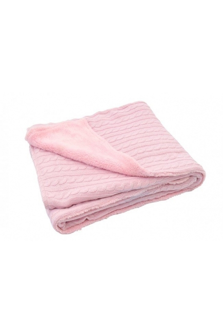 Вязаный плед с мехом для новорожденных (косичка) Jollein, "светло-розовый", большой