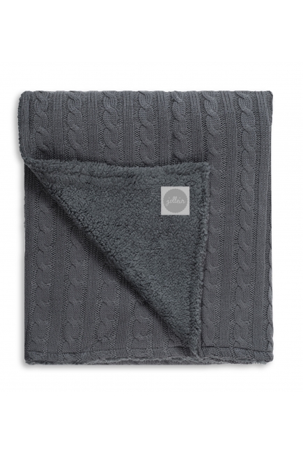 Плед для новорожденных вязаный с мехом, "антрацит", большой