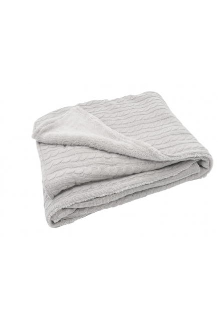 Вязаный плед с мехом для новорожденных (косичка) Jollein, "светло-серый", большой