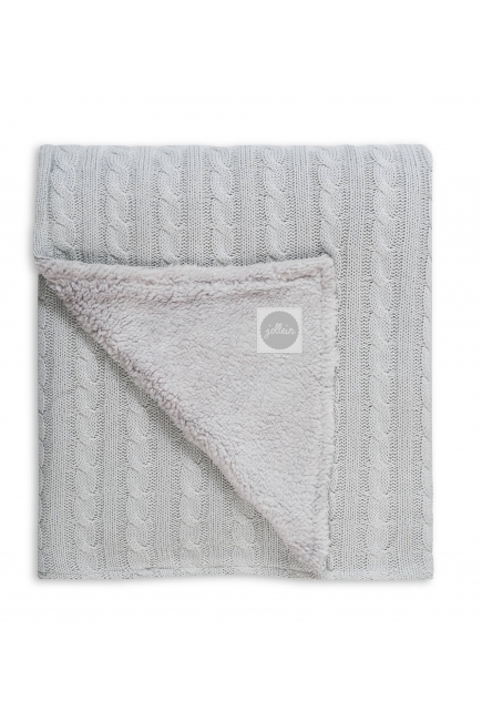 Вязаный плед с мехом для новорожденных (косичка) Jollein, "светло-серый", большой