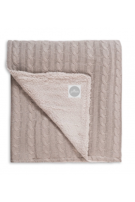 Вязаный плед с мехом для новорожденных (косичка) Jollein, "песочный", большой