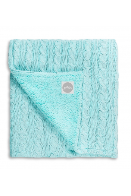 Вязаный плед с мехом для новорожденных (косичка) Jollein, "нефритовый", большой