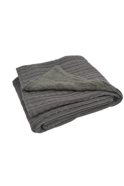 Плед для новорожденных вязаный с мехом, "антрацит", средний