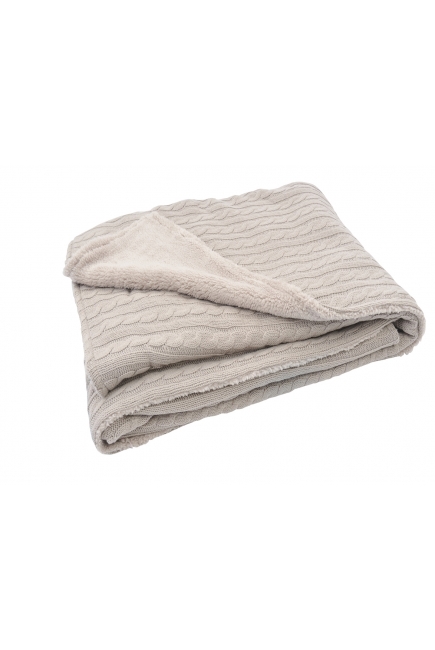 Вязаный плед с мехом для новорожденных (косичка) Jollein, "песочный", большой