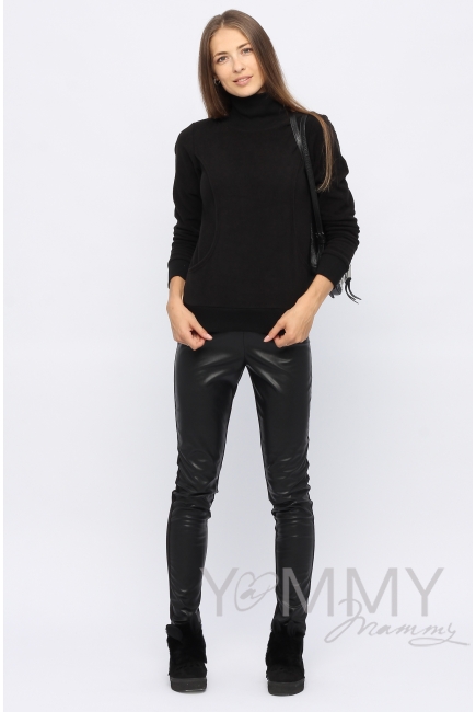 Джемпер для беременных и кормящих флисовый с высоким горлом, черный