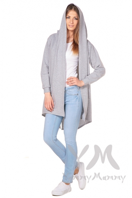 Кардиган с капюшоном для кормящих и беременных, серый меланж