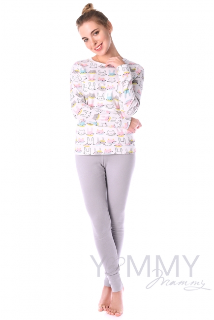 Комплект для дома серый с принтом "зайчики/котики"