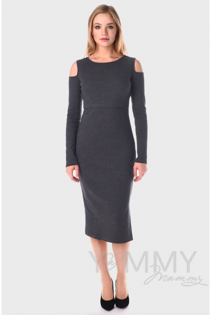 Платье для кормящих и беременных с разрезами по бокам, темно-серый меланж