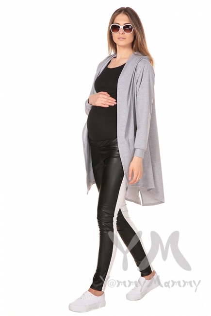 Кардиган с капюшоном для кормящих и беременных, серый меланж