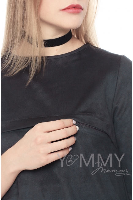 Замшевое платье с воланом графит для беременных