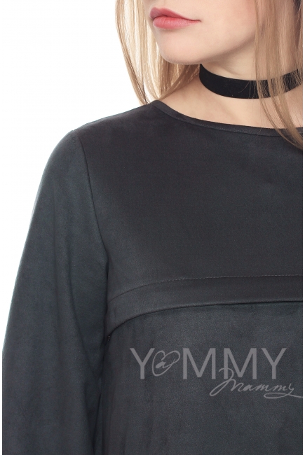 Замшевое платье с воланом графит для беременных