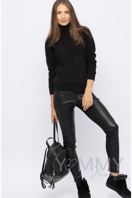 Джемпер для беременных и кормящих флисовый с высоким горлом, черный