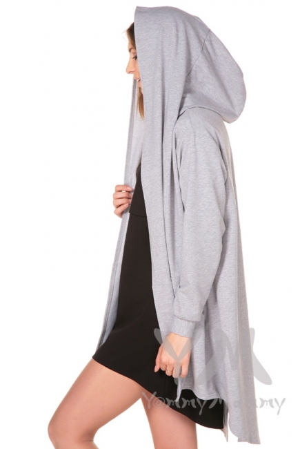 Кардиган с капюшоном для кормящих и беременных, серый меланж