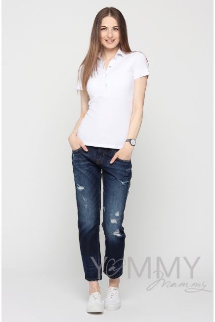 Футболка поло для кормящих и беременных, белая